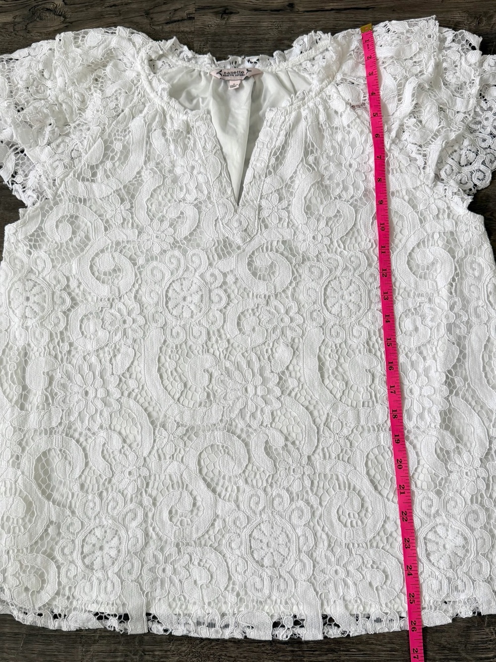 Nanette Lepore White Lace Resort Flutter Sleeve Blouse L - Picture 9 of 11